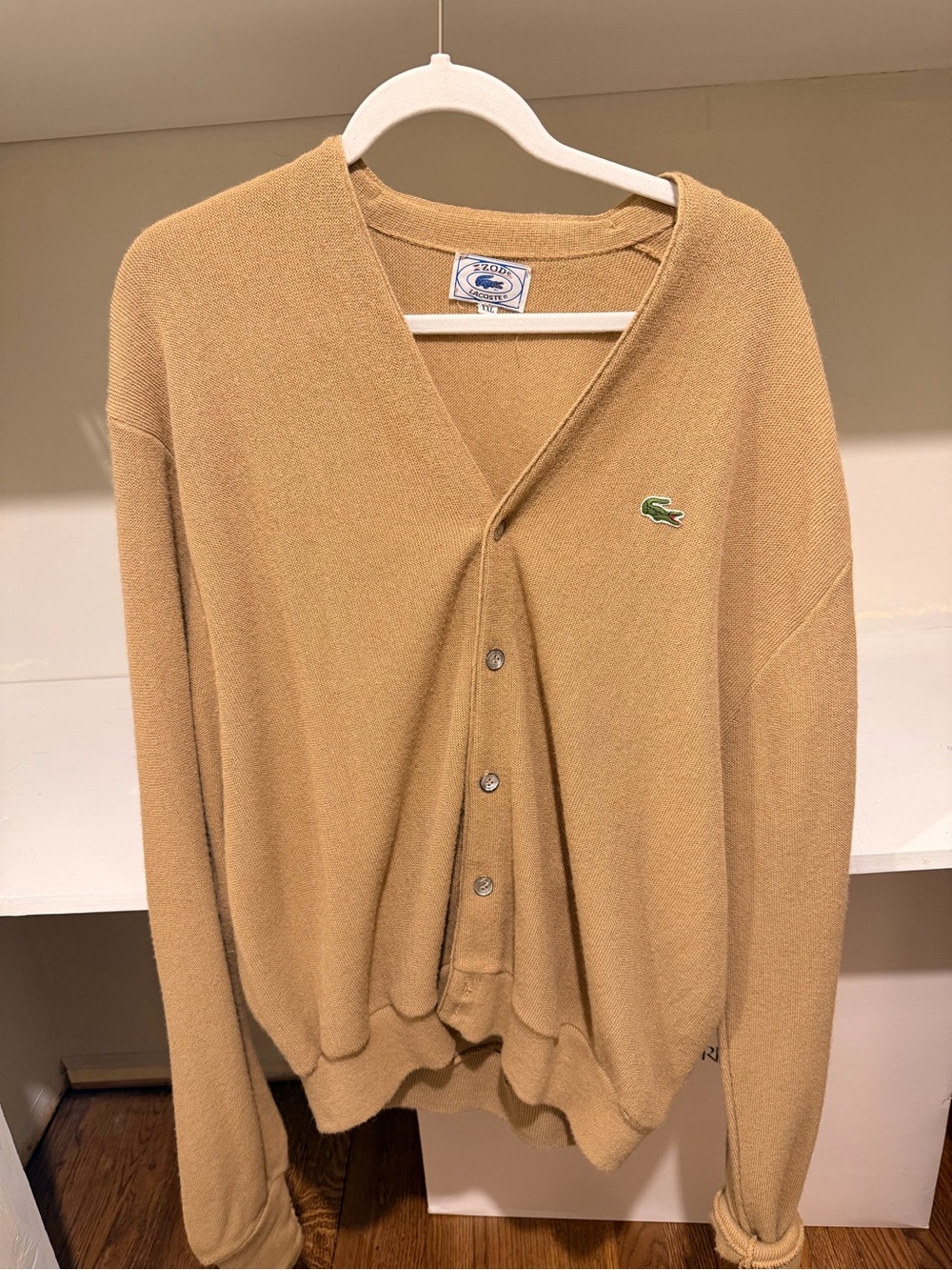 Vintage Lacoste Men's Classic Tan Cardigan Sweater